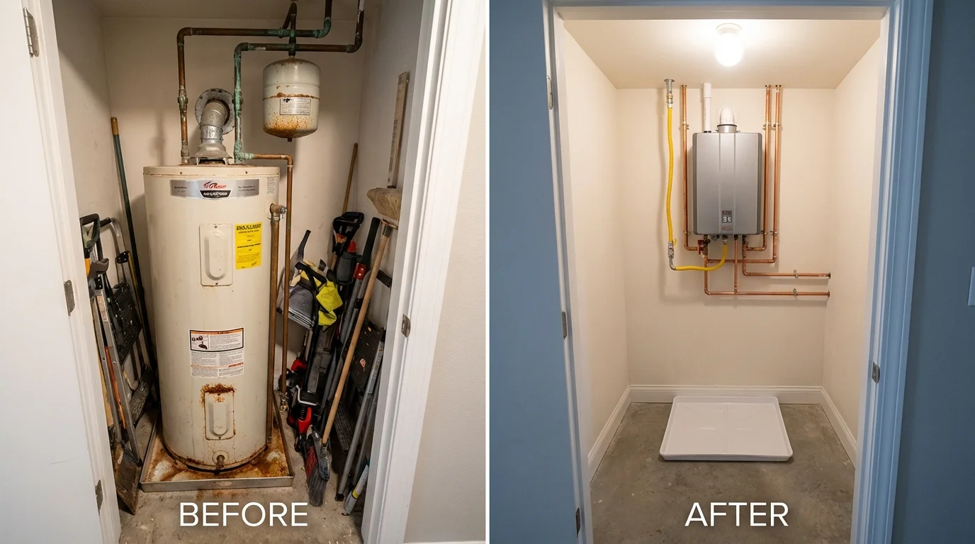 Tank water heater versus wall-mounted tankless unit comparison for Wellsburg, WV homeowners
