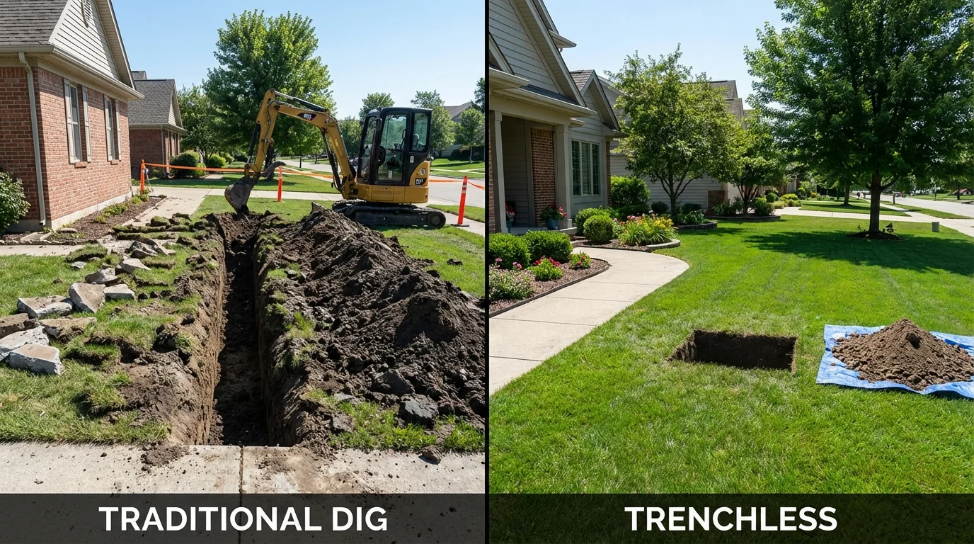 Trenchless sewer repair with minimal yard damage versus traditional excavation in Wellsburg, WV
